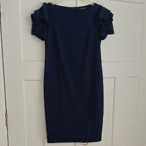 Pietro Brunelli Navy Blue Layered Ruffle Sleeve Midi Dress